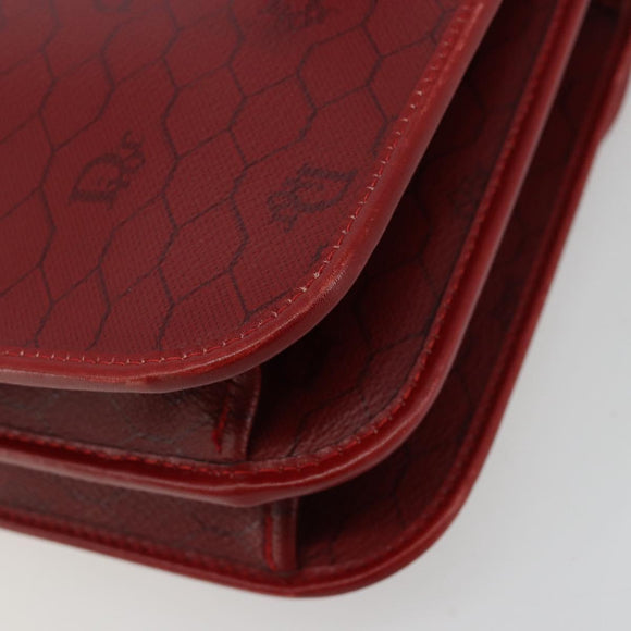 Christian Dior Honeycomb Canvas Shoulder Bag PVC Red Gold Auth BA12924