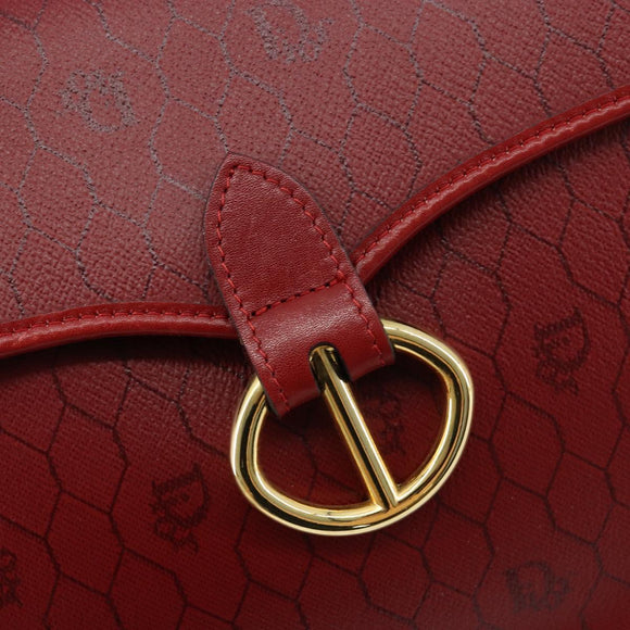 Christian Dior Honeycomb Canvas Shoulder Bag PVC Red Gold Auth BA12924
