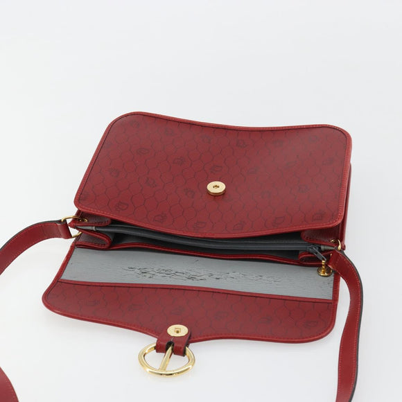 Christian Dior Honeycomb Canvas Shoulder Bag PVC Red Gold Auth BA12924