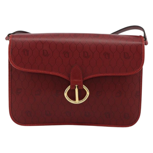 Christian Dior Honeycomb Canvas Shoulder Bag PVC Red Gold Auth BA12924