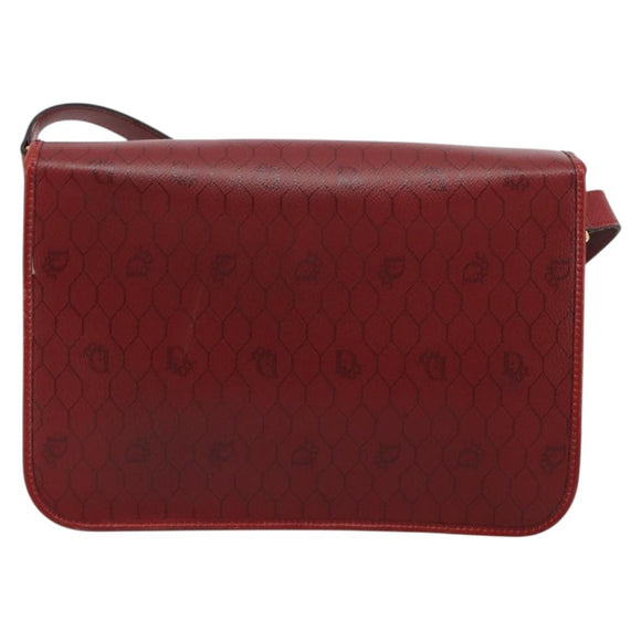 Christian Dior Honeycomb Canvas Shoulder Bag PVC Red Gold Auth BA12924