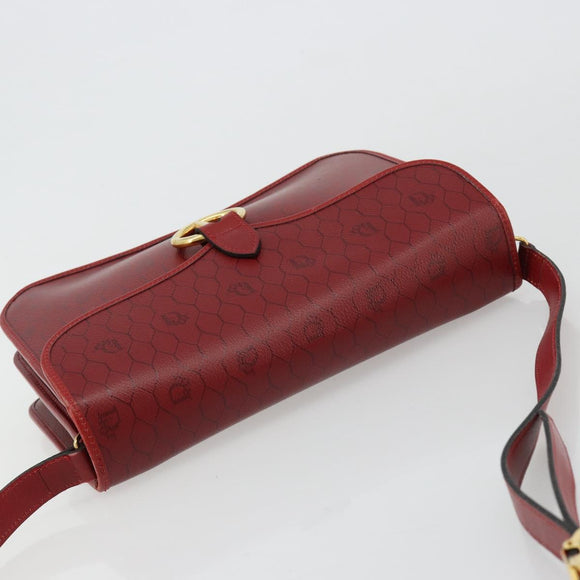 Christian Dior Honeycomb Canvas Shoulder Bag PVC Red Gold Auth BA12924