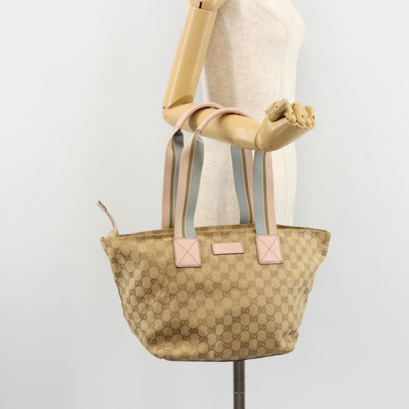 GUCCI GG Canvas Sherry Line Hand Bag Beige Gold 131230 Auth BA12928