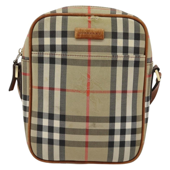 BURBERRY Nova Check Shoulder Bag Canvas Beige Gold Auth BA12930