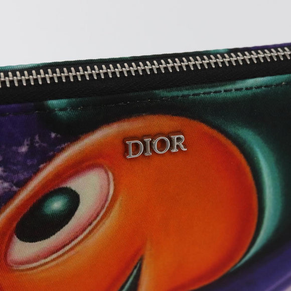 Christian Dior Pouch Nylon Orange Silver Auth BA12933