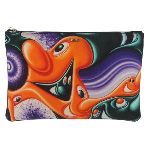 Christian Dior Pouch Nylon Orange Silver Auth BA12933