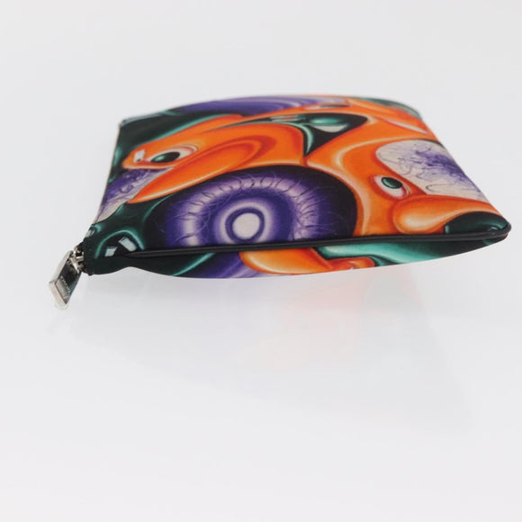 Christian Dior Pouch Nylon Orange Silver Auth BA12933