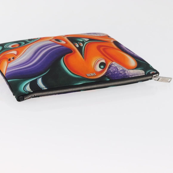 Christian Dior Pouch Nylon Orange Silver Auth BA12933