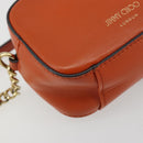 Jimmy Choo Chain Shoulder Pouch Leather Orange Gold Auth BA12938-16