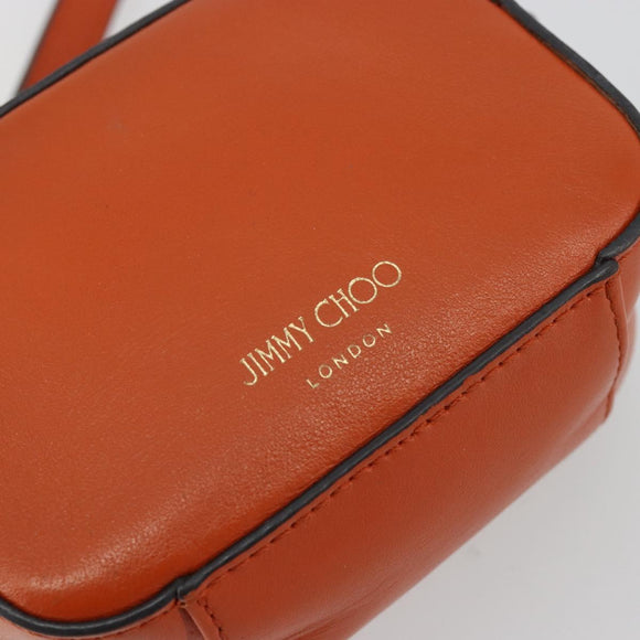 Jimmy Choo Chain Shoulder Pouch Leather Orange Gold Auth BA12938