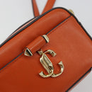 Jimmy Choo Chain Shoulder Pouch Leather Orange Gold Auth BA12938-18