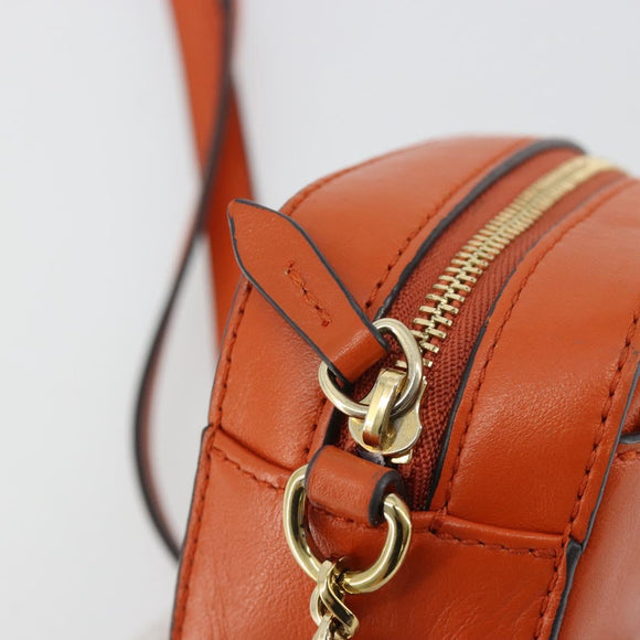 Jimmy Choo Chain Shoulder Pouch Leather Orange Gold Auth BA12938