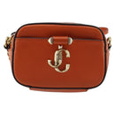Jimmy Choo Chain Shoulder Pouch Leather Orange Gold Auth BA12938-13