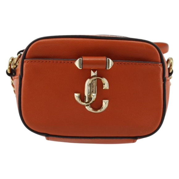 Jimmy Choo Chain Shoulder Pouch Leather Orange Gold Auth BA12938