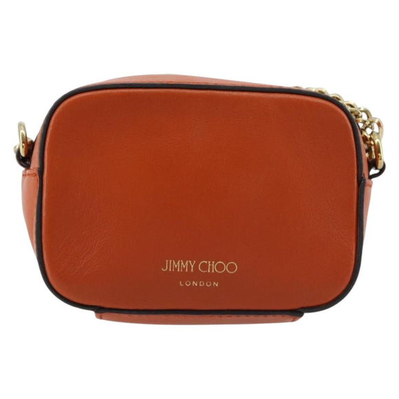 Jimmy Choo Chain Shoulder Pouch Leather Orange Gold Auth BA12938