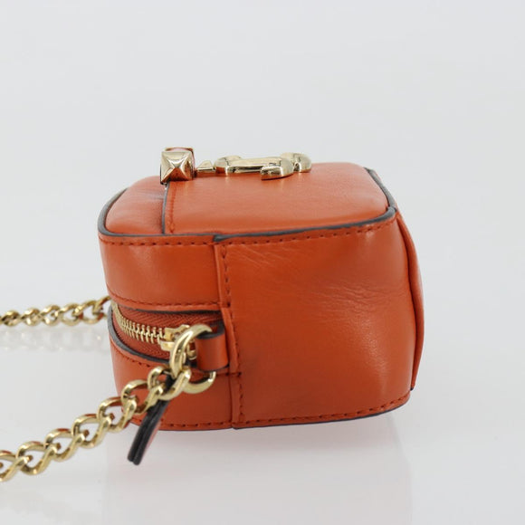 Jimmy Choo Chain Shoulder Pouch Leather Orange Gold Auth BA12938