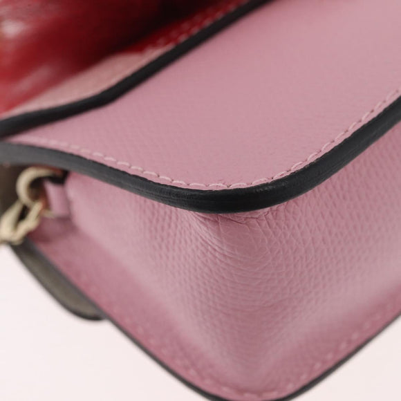 FURLA Chain Hand Pouch Leather Pink Gold Auth BA12939