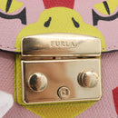 FURLA Chain Hand Pouch Leather Pink Gold Auth BA12939-17