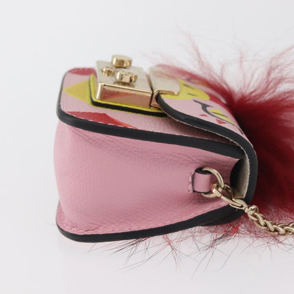 FURLA Chain Hand Pouch Leather Pink Gold Auth BA12939