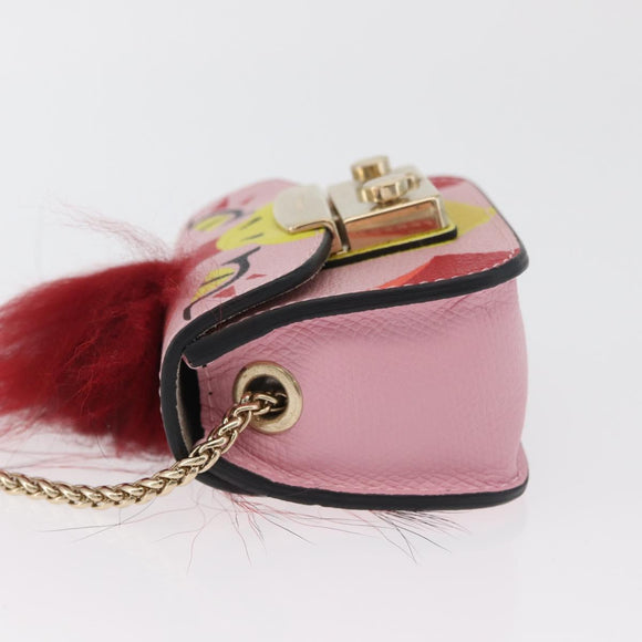 FURLA Chain Hand Pouch Leather Pink Gold Auth BA12939