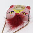 FURLA Chain Hand Pouch Leather Pink Gold Auth BA12939-6