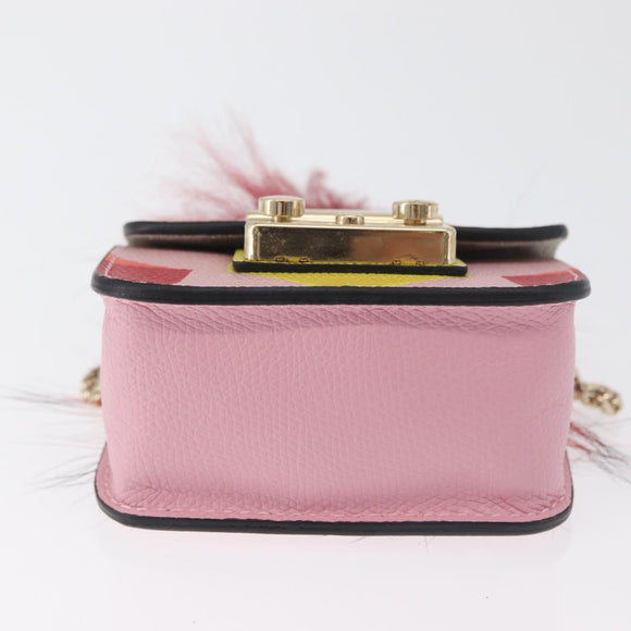 FURLA Chain Hand Pouch Leather Pink Gold Auth BA12939
