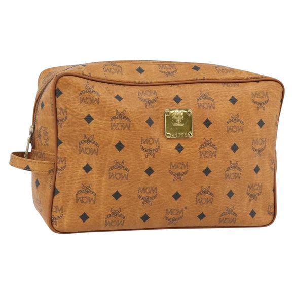 MCM Vicetos Logogram Clutch Bag PVC Brown Gold Auth BA12942