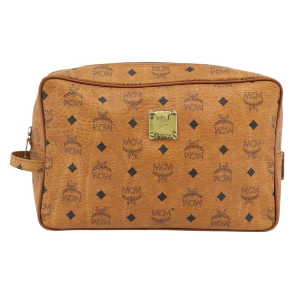 MCM Vicetos Logogram Clutch Bag PVC Brown Gold Auth BA12942