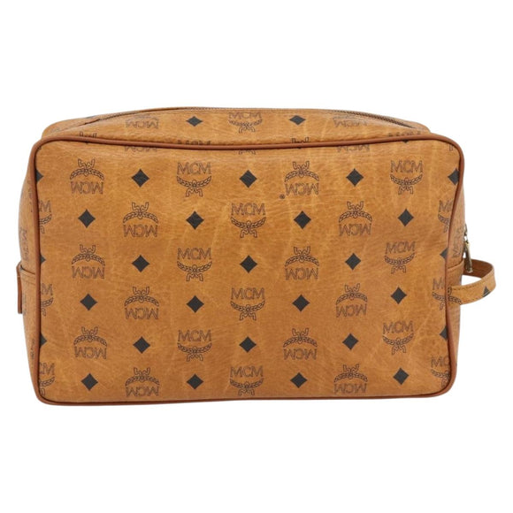 MCM Vicetos Logogram Clutch Bag PVC Brown Gold Auth BA12942