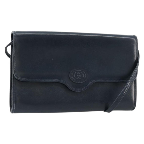 GUCCI Schultertasche Leder Navy Gold Auth BA12947