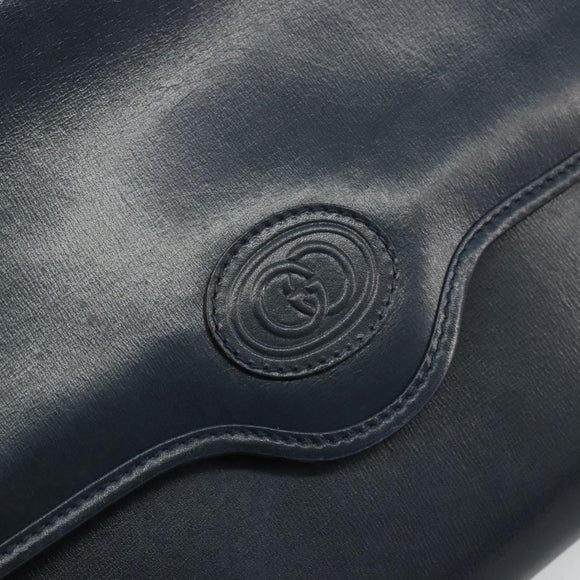 GUCCI Schultertasche Leder Navy Gold Auth BA12947