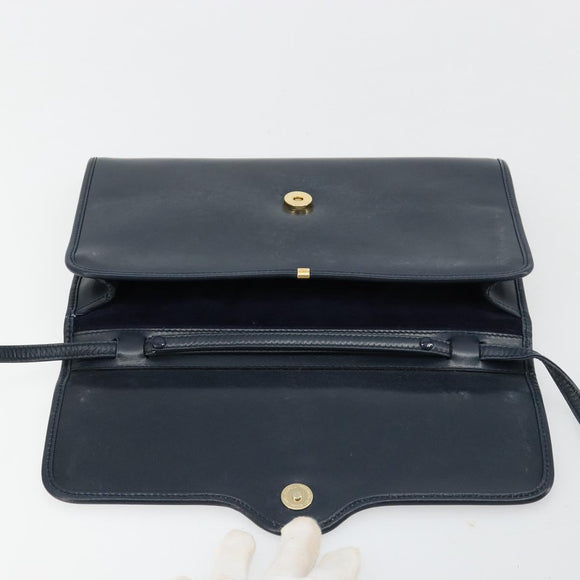 GUCCI Schultertasche Leder Navy Gold Auth BA12947
