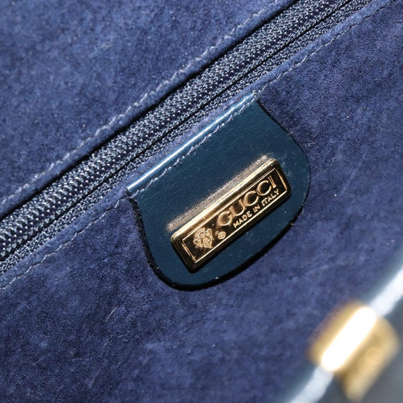 GUCCI Schultertasche Leder Navy Gold Auth BA12947
