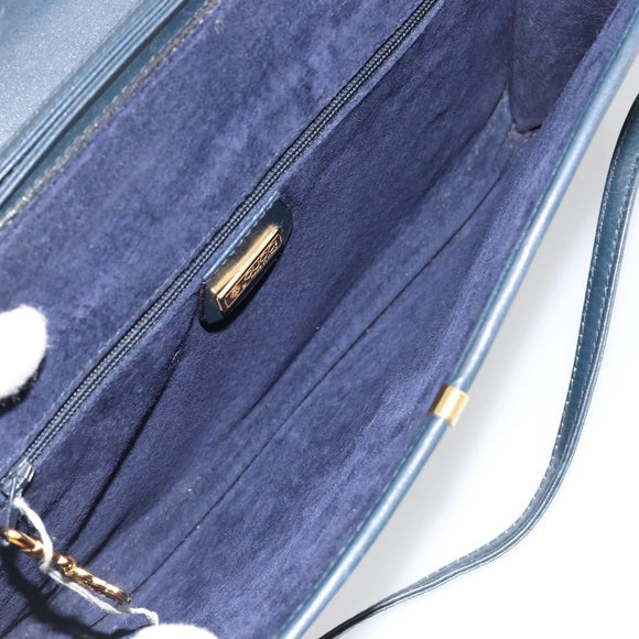 GUCCI Schultertasche Leder Navy Gold Auth BA12947