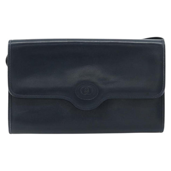 GUCCI Schultertasche Leder Navy Gold Auth BA12947