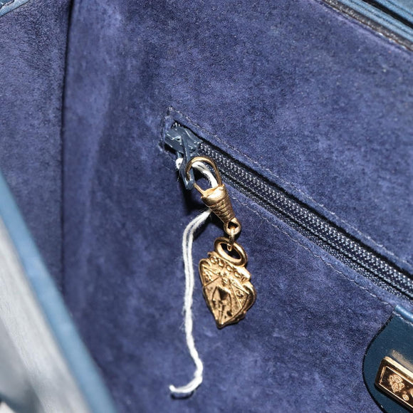 GUCCI Schultertasche Leder Navy Gold Auth BA12947