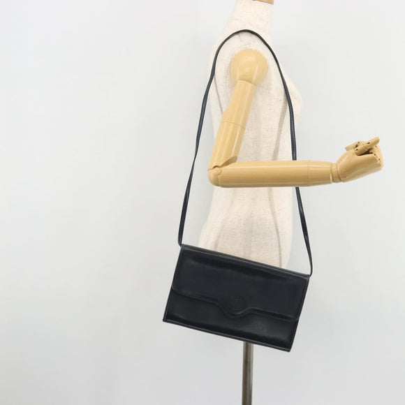 GUCCI Schultertasche Leder Navy Gold Auth BA12947