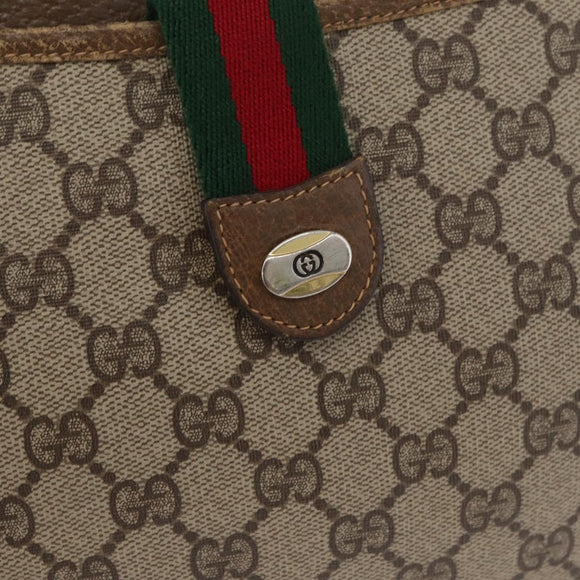 GUCCI GG Supreme Web Sherry Line Bag PVC Beige Gold 904 02 026 Auth BA12949