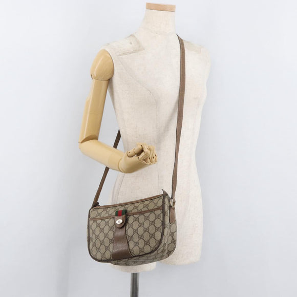 GUCCI GG Supreme Web Sherry Line Bag PVC Beige Gold 89 02 032 Auth BA12950