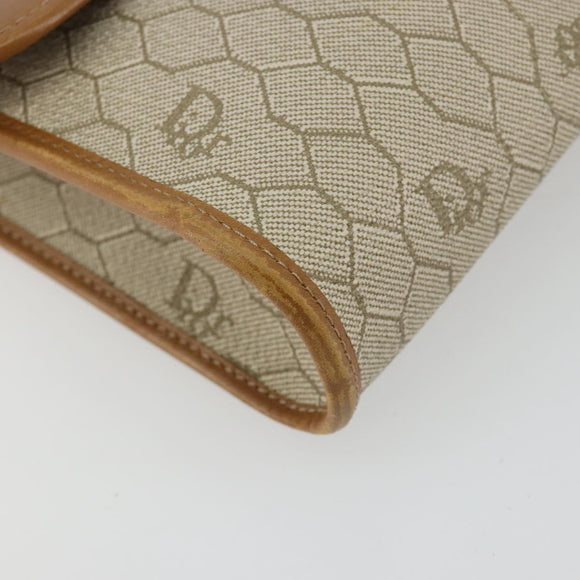 Christian Dior Honeycomb Canvas Shoulder Bag PVC Beige Gold Auth BA12951