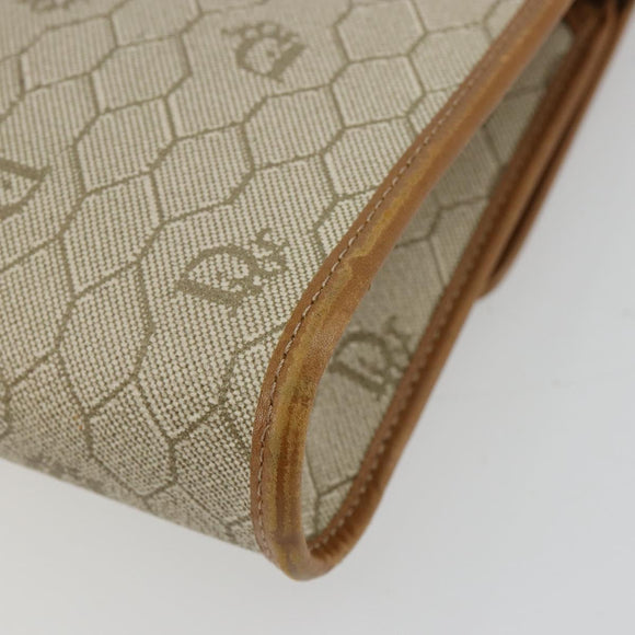 Christian Dior Honeycomb Canvas Shoulder Bag PVC Beige Gold Auth BA12951
