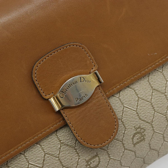 Christian Dior Honeycomb Canvas Shoulder Bag PVC Beige Gold Auth BA12951