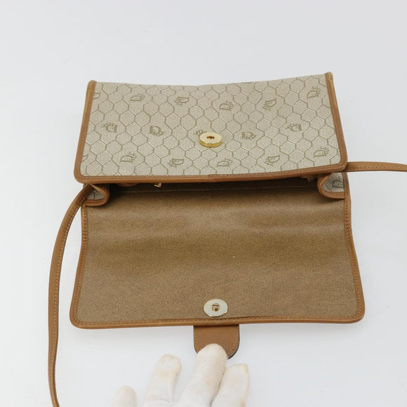 Christian Dior Honeycomb Canvas Shoulder Bag PVC Beige Gold Auth BA12951