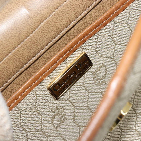 Christian Dior Honeycomb Canvas Shoulder Bag PVC Beige Gold Auth BA12951
