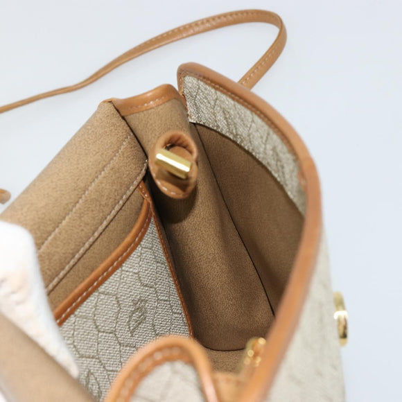 Christian Dior Honeycomb Canvas Shoulder Bag PVC Beige Gold Auth BA12951