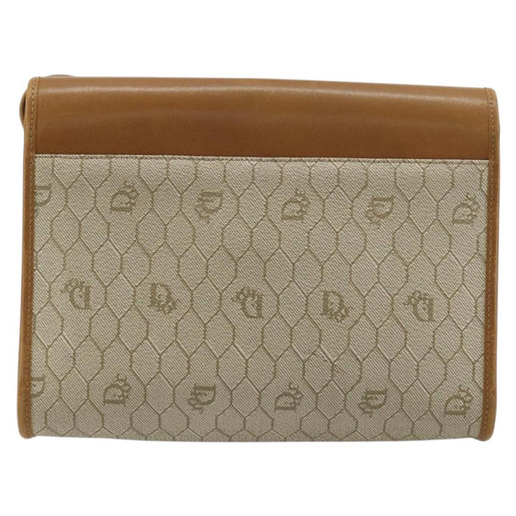 Christian Dior Honeycomb Canvas Shoulder Bag PVC Beige Gold Auth BA12951