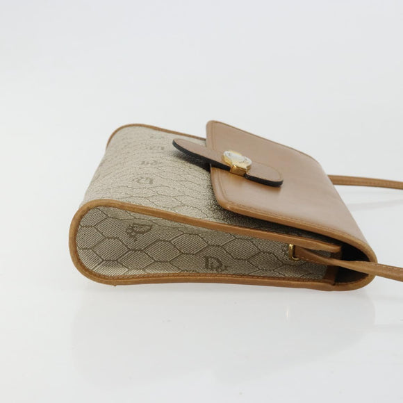 Christian Dior Honeycomb Canvas Shoulder Bag PVC Beige Gold Auth BA12951