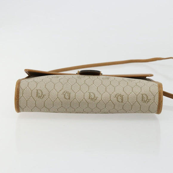 Christian Dior Honeycomb Canvas Shoulder Bag PVC Beige Gold Auth BA12951