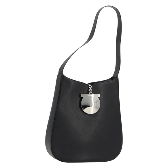Salvatore Ferragamo Gancini Shoulder Bag Leather Black Silver Auth BA12954