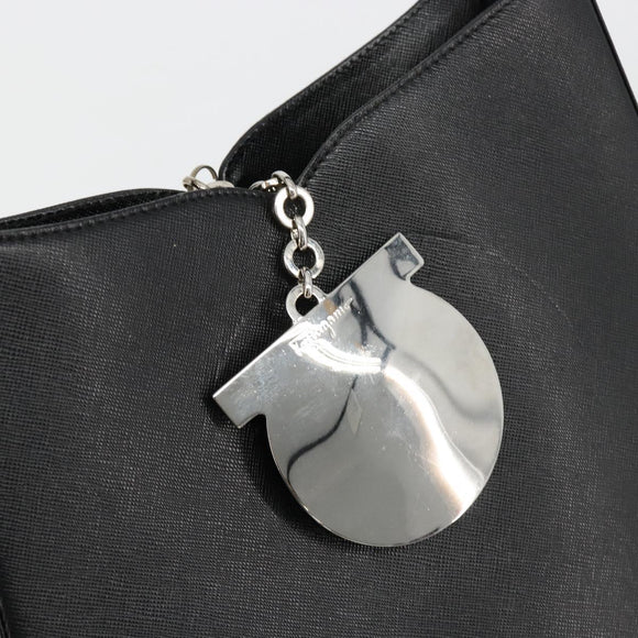 Salvatore Ferragamo Gancini Shoulder Bag Leather Black Silver Auth BA12954